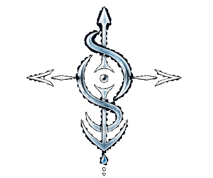 The Uttara sigil — silver arrow, eye, and curling S over a deep field